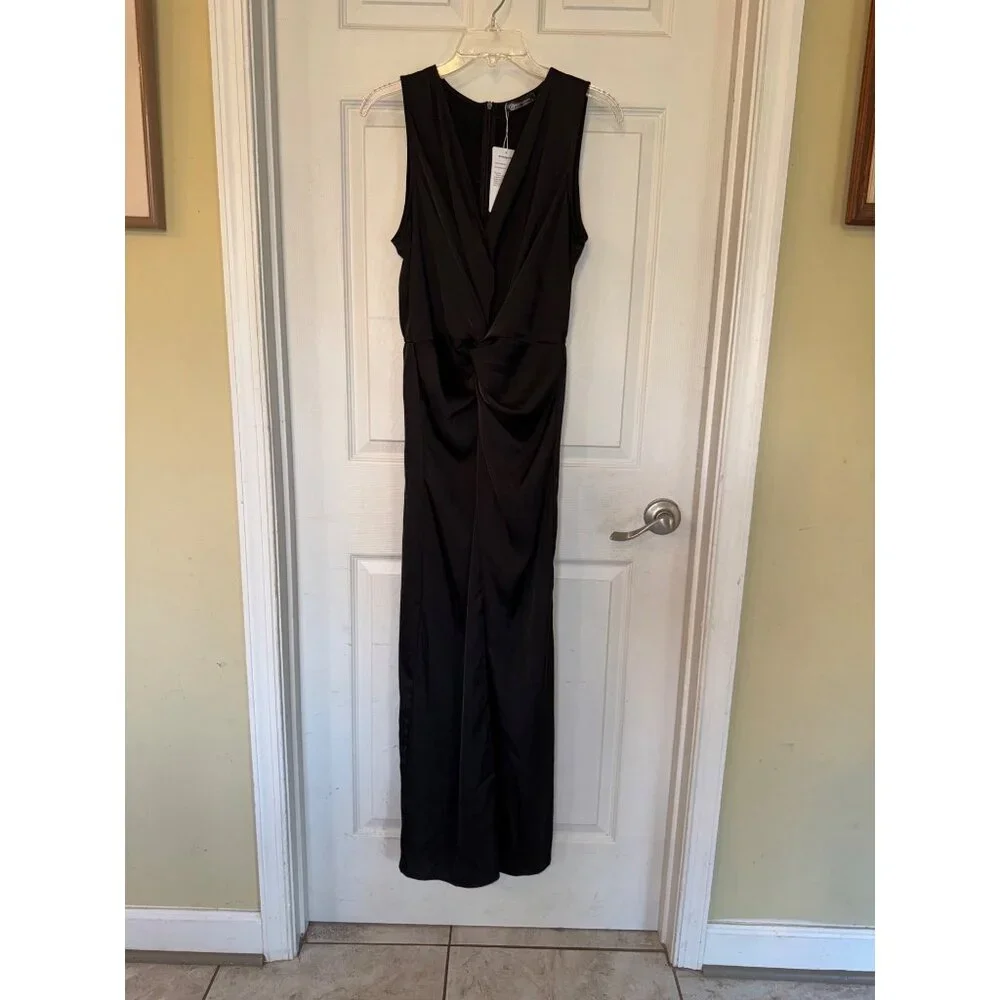 Prettygarden Womens Sleeveless Black Draped V-Neck Maxi Dress Large NWT - Picture 3 of 11